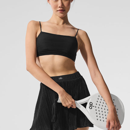 alo Women's Micro Plisse Game On Bra - Black