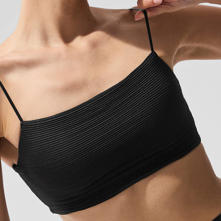 alo Women's Micro Plisse Game On Bra - Black