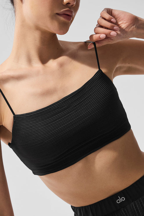 alo Women's Micro Plisse Game On Bra - Black