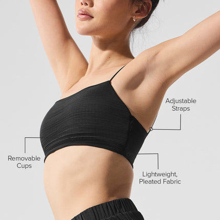 alo Women's Micro Plisse Game On Bra - Black