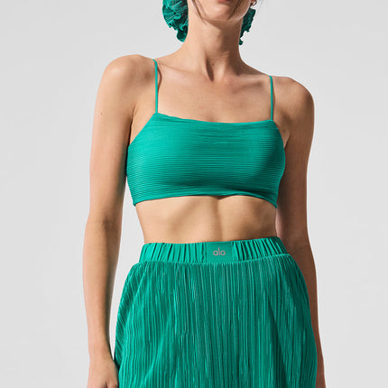 alo Women's Micro Plisse Game On Bra - Spruce Green