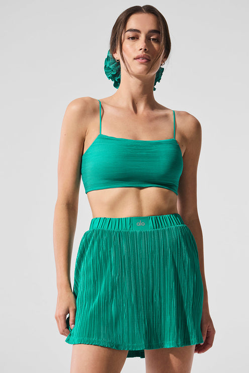 alo Women's Micro Plisse Game On Bra - Spruce Green