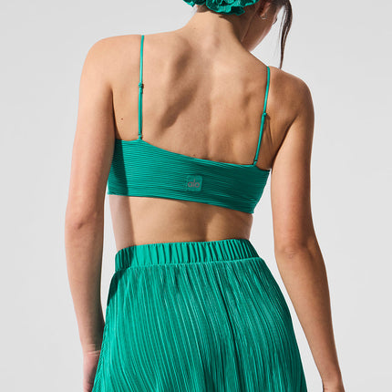 alo Women's Micro Plisse Game On Bra - Spruce Green
