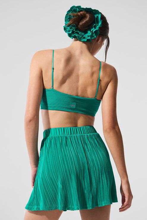 alo Women's Micro Plisse Game On Bra - Spruce Green