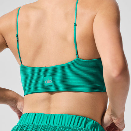 alo Women's Micro Plisse Game On Bra - Spruce Green