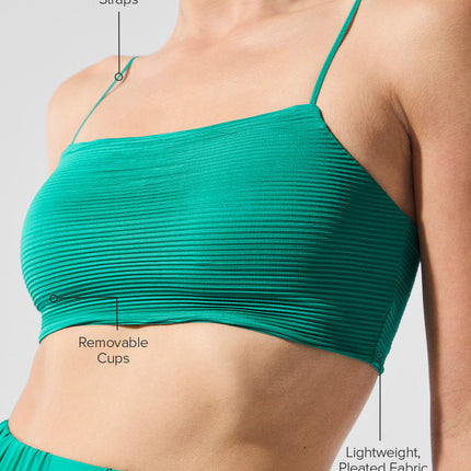 alo Women's Micro Plisse Game On Bra - Spruce Green