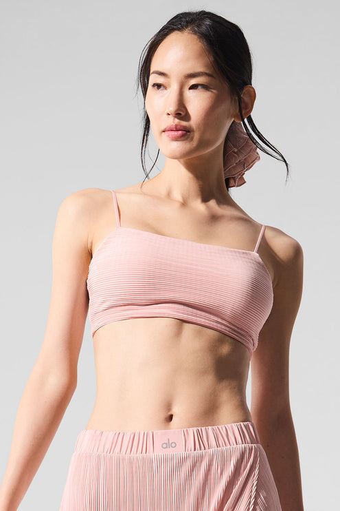 alo Women's Micro Plisse Game On Bra - Pink Quartz