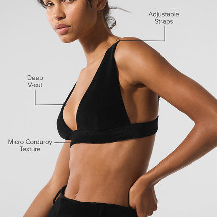 alo Women's Micro Corduroy Dreamer Bra - Black