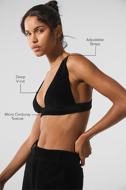 alo Women's Micro Corduroy Dreamer Bra - Black