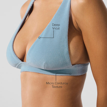 alo Women's Micro Corduroy Dreamer Bra - Celestial Blue