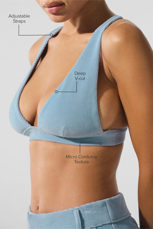 alo Women's Micro Corduroy Dreamer Bra - Celestial Blue