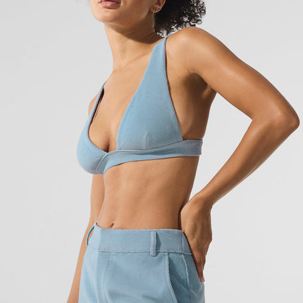 alo Women's Micro Corduroy Dreamer Bra - Celestial Blue