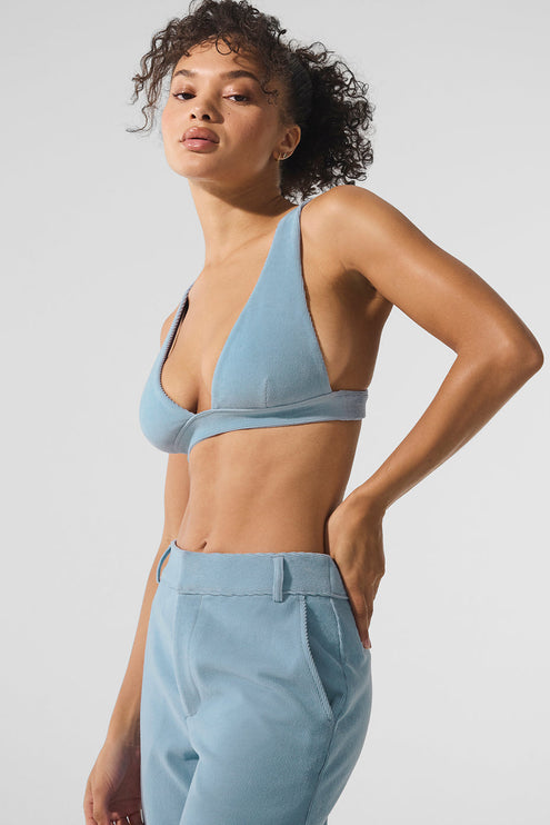 alo Women's Micro Corduroy Dreamer Bra - Celestial Blue