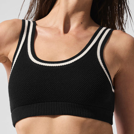 alo Women's Tennis Club Sweater Knit Bra - Black/Ivory