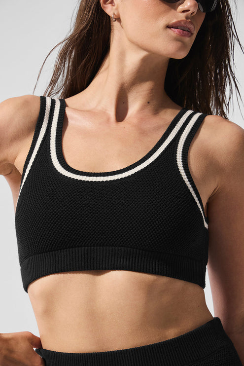 alo Women's Tennis Club Sweater Knit Bra - Black/Ivory