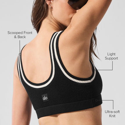 alo Women's Tennis Club Sweater Knit Bra - Black/Ivory