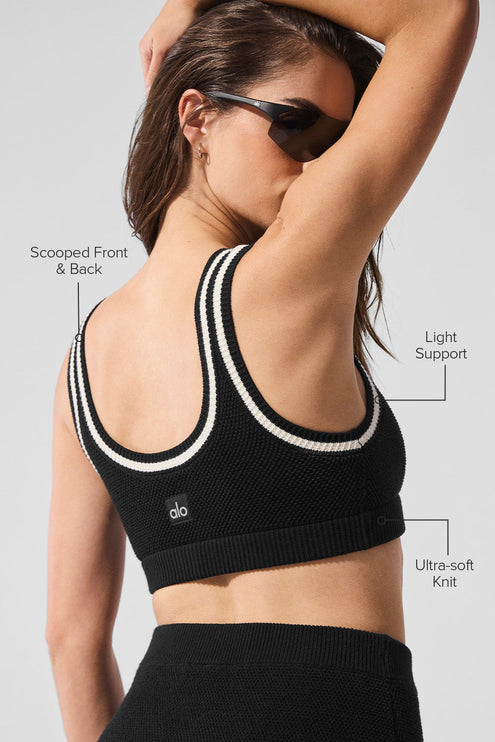 alo Women's Tennis Club Sweater Knit Bra - Black/Ivory