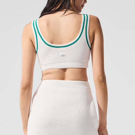 alo Women's Tennis Club Sweater Knit Bra - White/Spruce Green