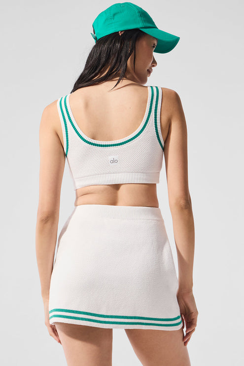 alo Women's Tennis Club Sweater Knit Bra - White/Spruce Green
