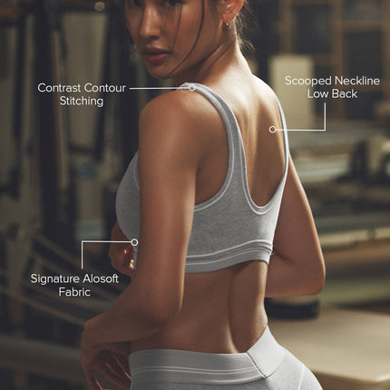 alo Women's Alosoft Heart Throb Bra - Athletic Heather Grey/White