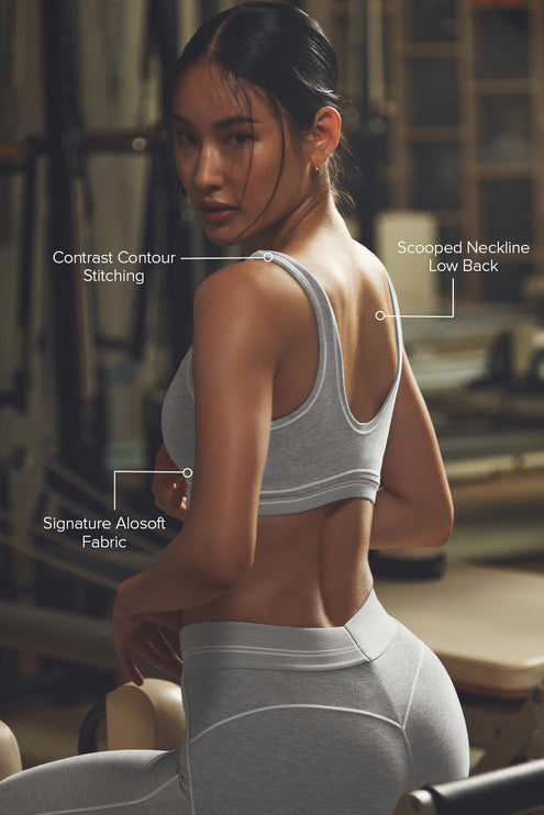 alo Women's Alosoft Heart Throb Bra - Athletic Heather Grey/White