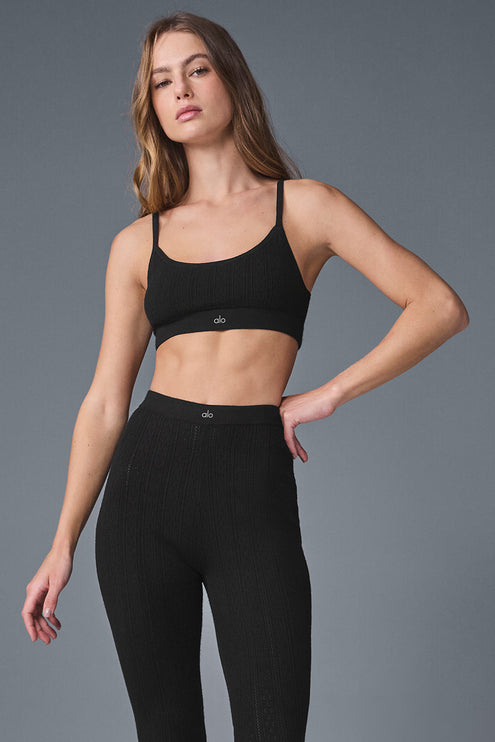 alo Women's Pointelle Sweater Be Mine Bra - Black