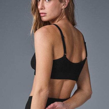 alo Women's Pointelle Sweater Be Mine Bra - Black