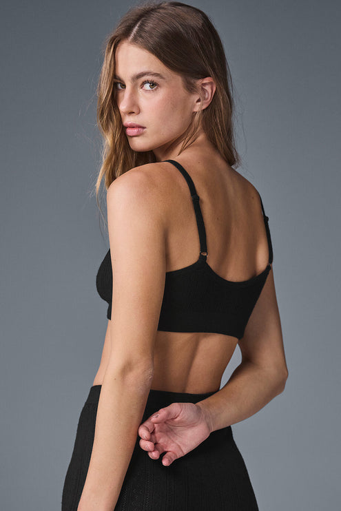 alo Women's Pointelle Sweater Be Mine Bra - Black