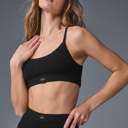 alo Women's Pointelle Sweater Be Mine Bra - Black