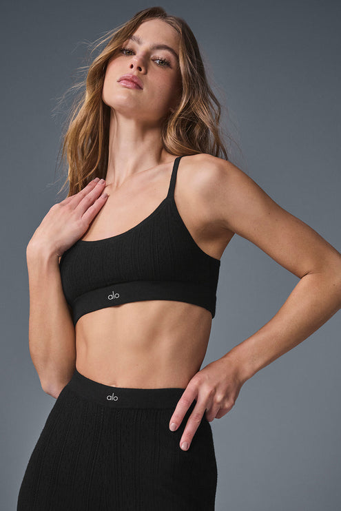 alo Women's Pointelle Sweater Be Mine Bra - Black