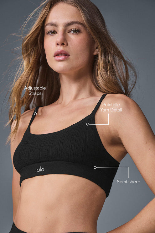 alo Women's Pointelle Sweater Be Mine Bra - Black