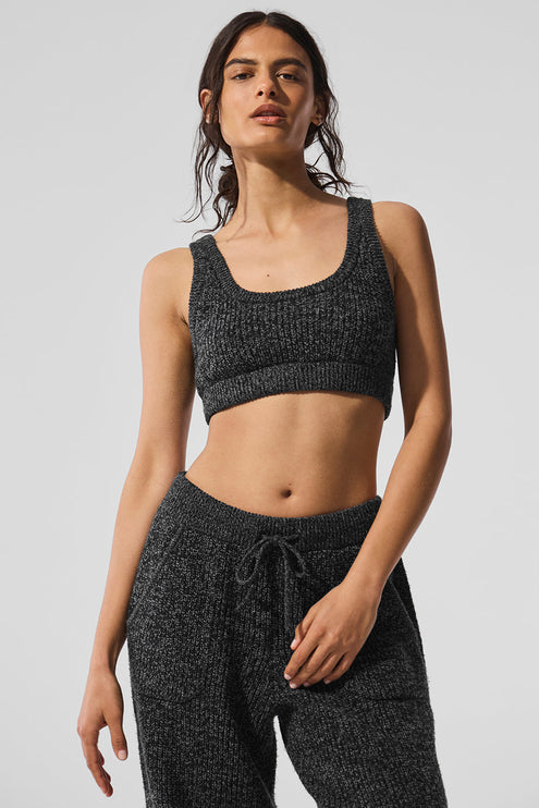 alo Women's Marl Sweater Bra - Black Marl