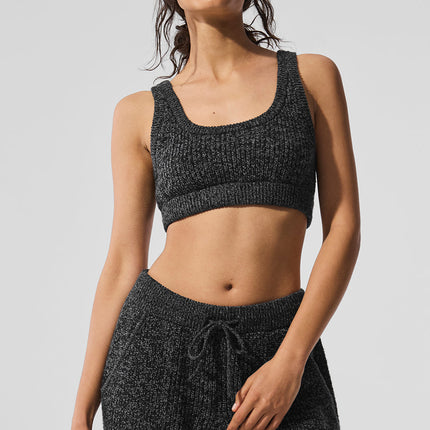 alo Women's Marl Sweater Bra - Black Marl