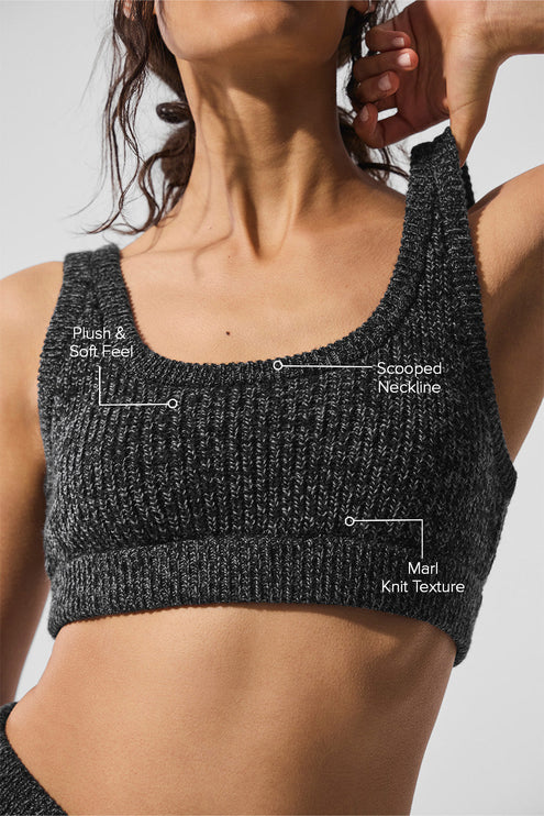 alo Women's Marl Sweater Bra - Black Marl