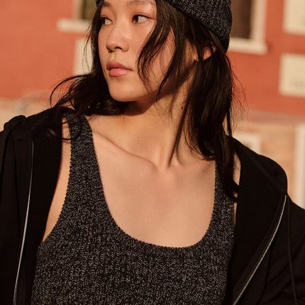 alo Women's Marl Sweater Bra - Black Marl