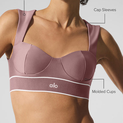 alo Women's Airlift Alignment Bra - Smoky Quartz/White