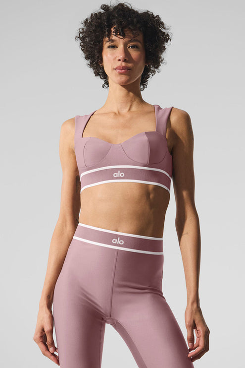 alo Women's Airlift Alignment Bra - Smoky Quartz/White