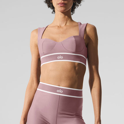 alo Women's Airlift Alignment Bra - Smoky Quartz/White
