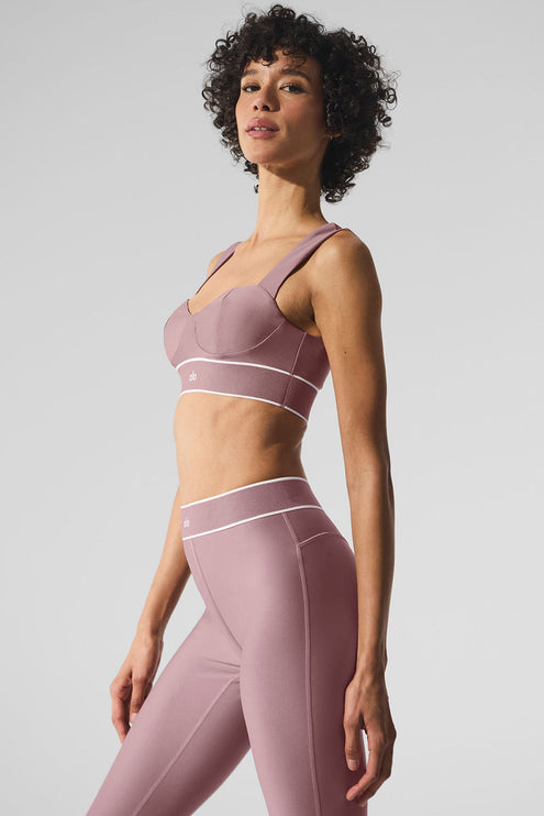 alo Women's Airlift Alignment Bra - Smoky Quartz/White