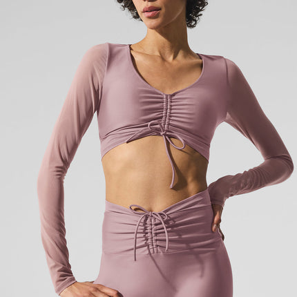 alo Women's Airlift Mesh Divine Long Sleeve Bra - Smoky Quartz