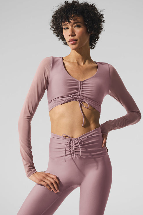 alo Women's Airlift Mesh Divine Long Sleeve Bra - Smoky Quartz
