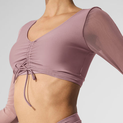 alo Women's Airlift Mesh Divine Long Sleeve Bra - Smoky Quartz