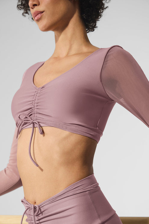 alo Women's Airlift Mesh Divine Long Sleeve Bra - Smoky Quartz