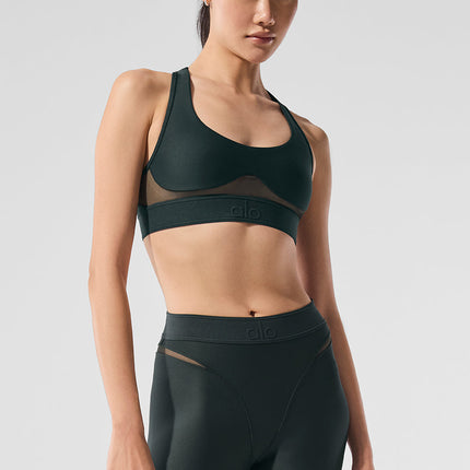 alo Women's Airlift Rebel Bra - Charcoal Green