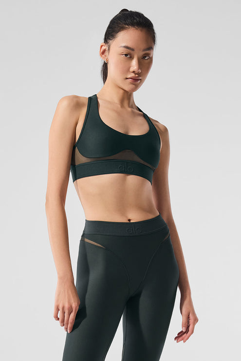 alo Women's Airlift Rebel Bra - Charcoal Green