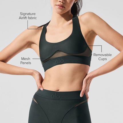 alo Women's Airlift Rebel Bra - Charcoal Green