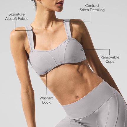 alo Women's Washed Alosoft Sunray Bra - Grey Sky Wash