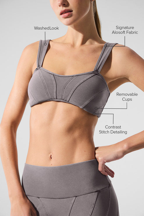 alo Women's Washed Alosoft Sunray Bra - Cool Grey Wash
