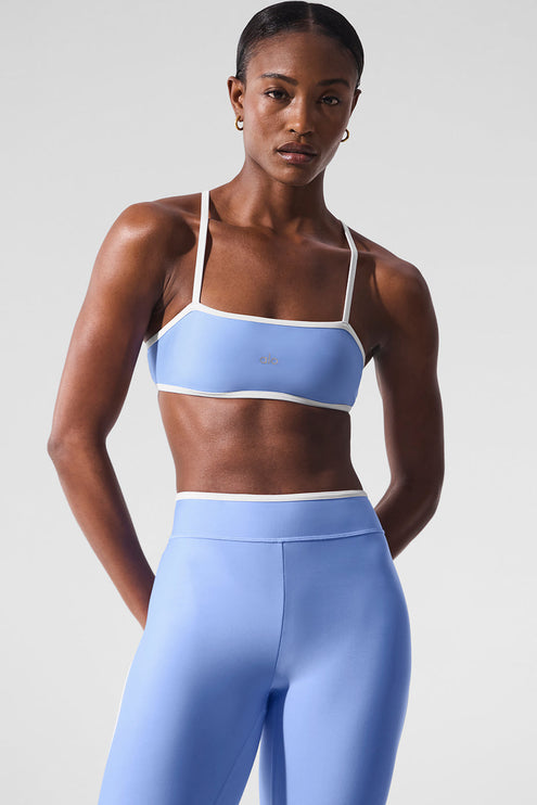 alo Women's Airlift Charger Bra - Crystal Clear Blue/White