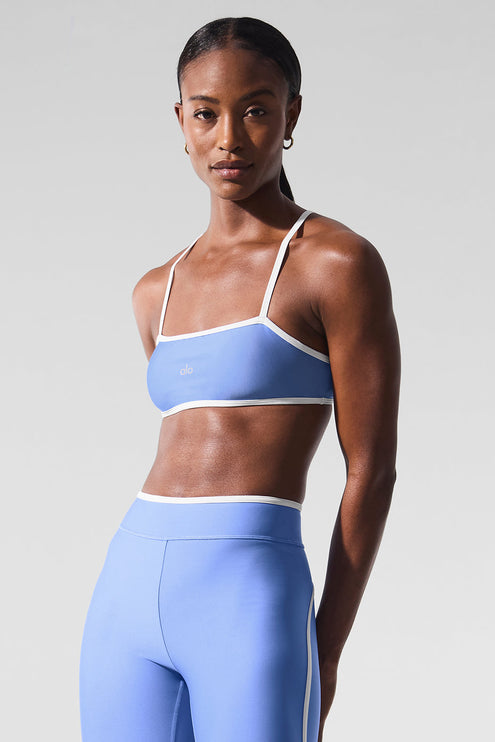 alo Women's Airlift Charger Bra - Crystal Clear Blue/White